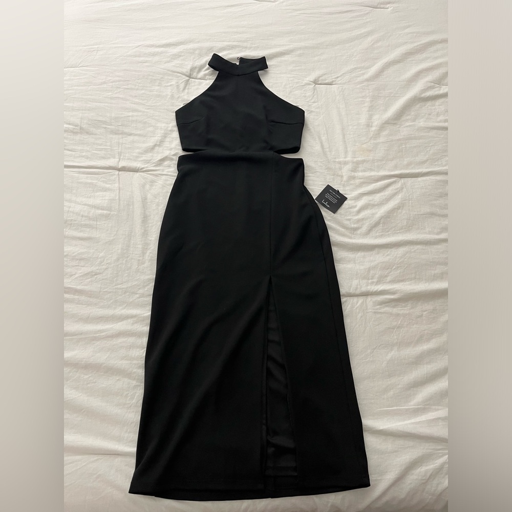 Black High Neck Midi Dress